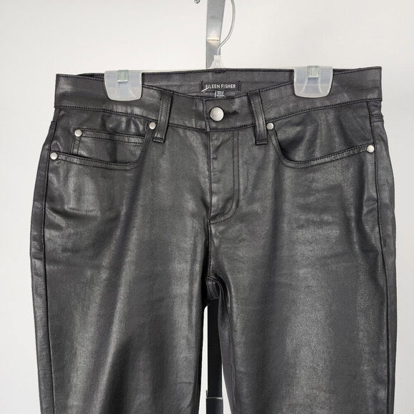 Eileen Fisher Black Metallic Straight Leg Pants Size 6 - Picture 2 of 8